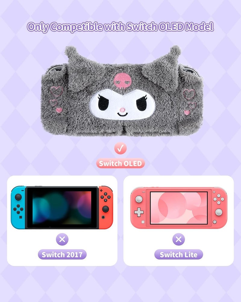 Kuitmor Plush Protective Case for Switch OLED, PC Hard Protective Shell Cover, Anti-Scratch and Shock-Absorption Switch OLED Cover with Stand - Image 2